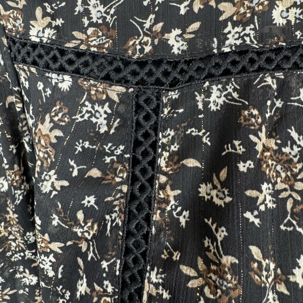 Aqua Ditsy Floral Black Dress Ruffle High Neck Embroidery Small Whimsigoth Boho - Picture 7 of 16